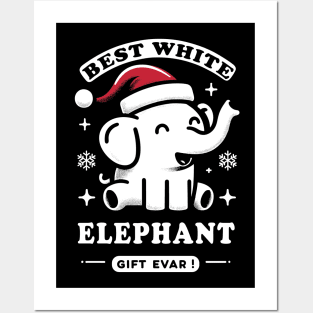 Best White Elephant Gift Evar! Cute Elephant With Santa Hat Posters and Art